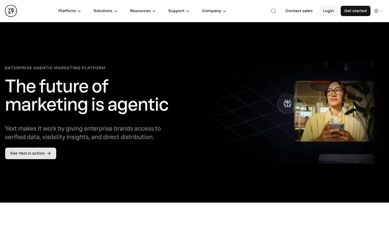 Screenshot of Yext website