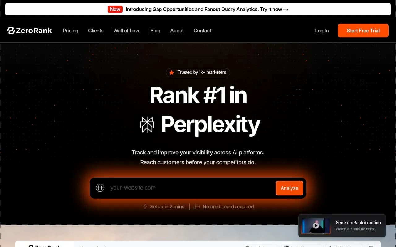 Screenshot of ZeroRank website