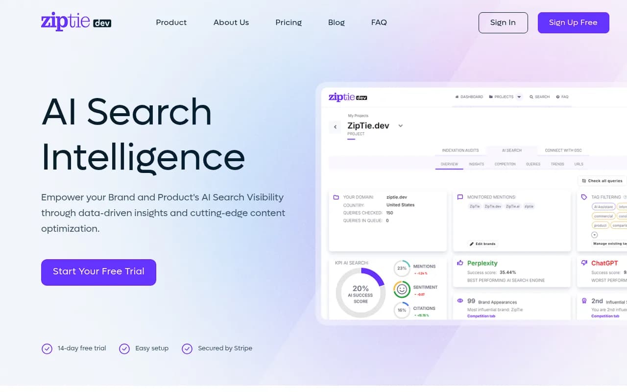 Screenshot of Ziptie.dev website